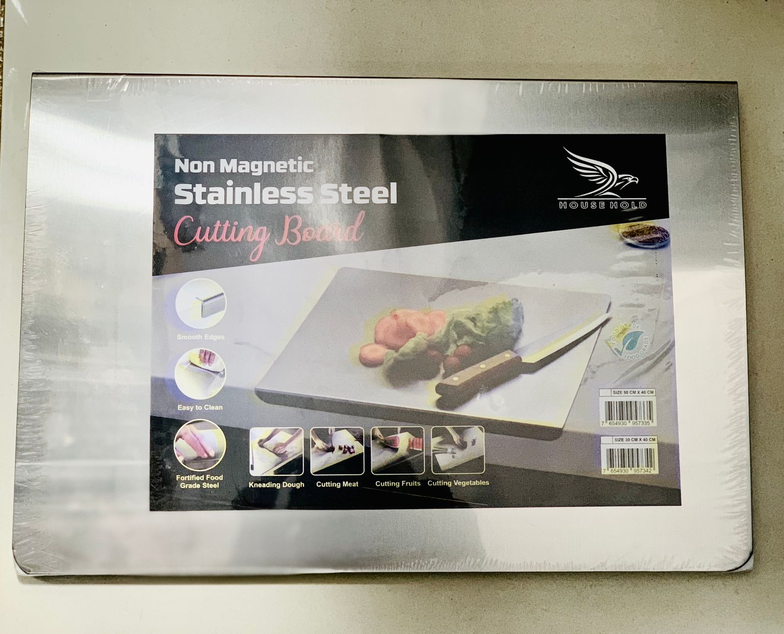 Marble Cutting Board Slab with Pure Stainless Steel Fitting �Non-Magnetic | 30 x 40 cm