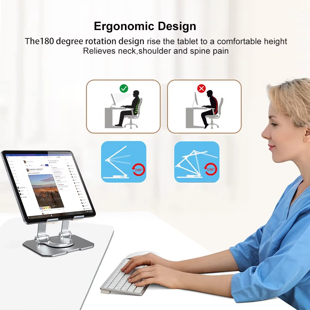 360? Rotating Metal Tablet &amp; Mobile - Adjustable, Foldable, and Portable Desk Mount with Cooling Design for Phones, Tablets, and Small Devices, Device Cooling Stand | Stainless Steel Stand, Tablet Holder Stand - Random Color