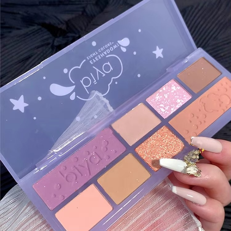 08 Colors Biya Star Flash Eight-Color Eye Shadow Palette Matte Pearl Light Fine Color Milk Tea Earth Niche Glitter Eye Shadow - 8 colors Korean Trending Eye Shadow Palette?