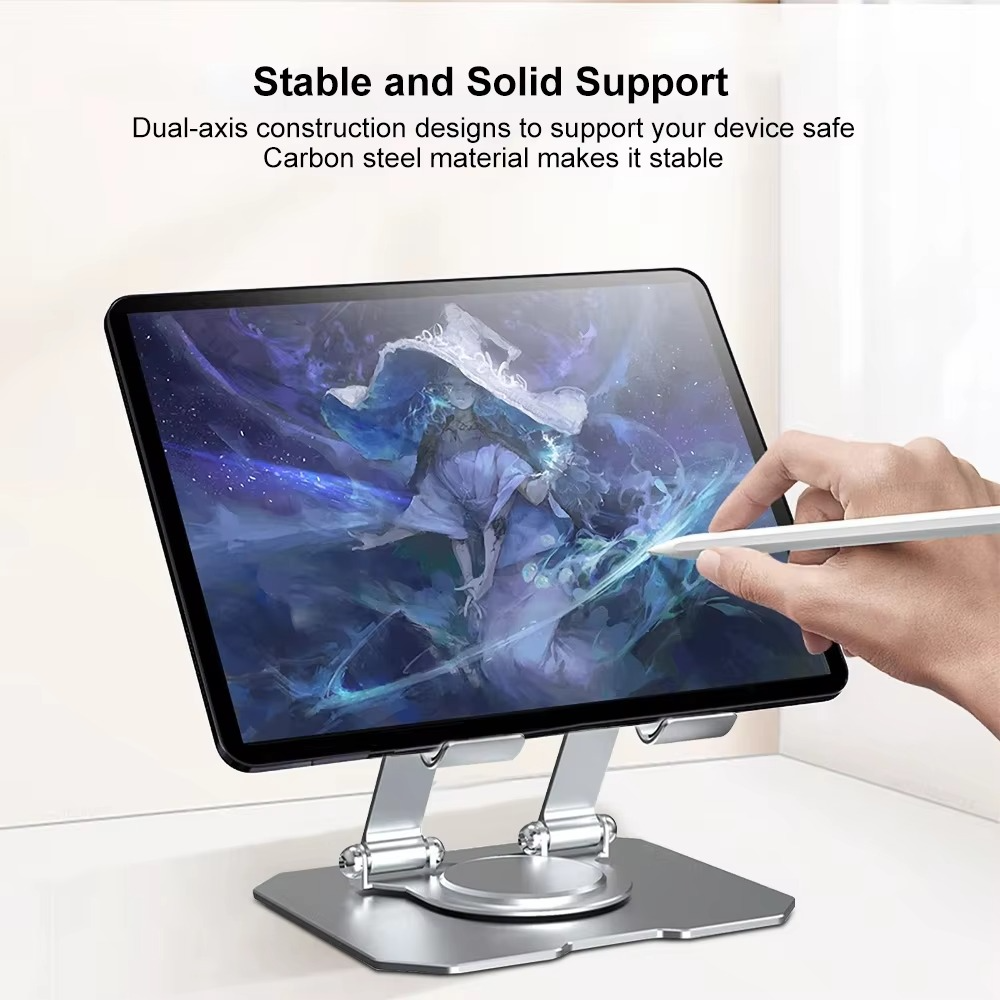 360? Rotating Metal Tablet &amp; Mobile - Adjustable, Foldable, and Portable Desk Mount with Cooling Design for Phones, Tablets, and Small Devices, Device Cooling Stand | Stainless Steel Stand, Tablet Holder Stand - Random Color