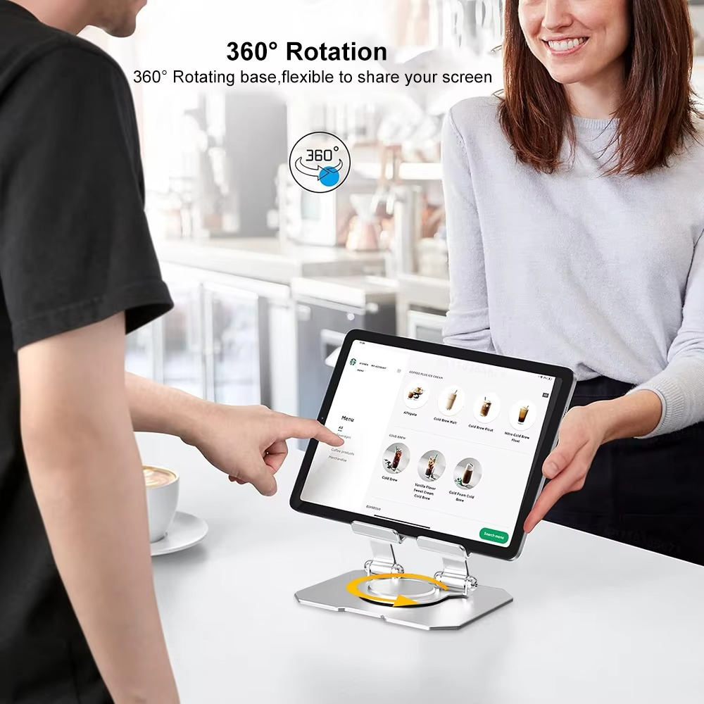 360? Rotating Metal Tablet &amp; Mobile - Adjustable, Foldable, and Portable Desk Mount with Cooling Design for Phones, Tablets, and Small Devices, Device Cooling Stand | Stainless Steel Stand, Tablet Holder Stand - Random Color