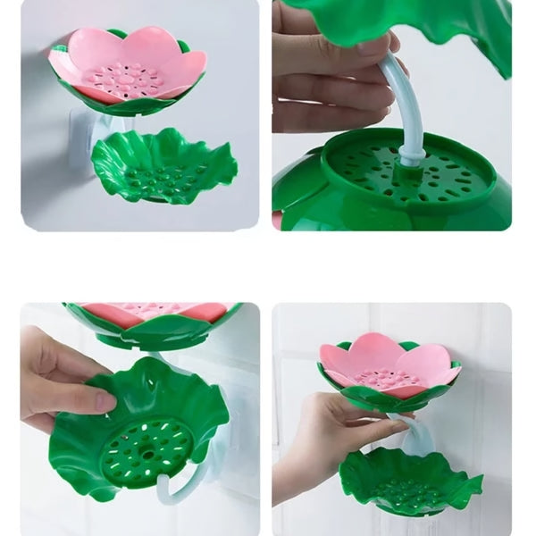 Double Wall Hanging Drain Soap Box Multifunctional Lotus Flower Shaped Soap Holder Bathroom Rack Household Non-slip Storage Hook (Random colors)