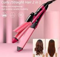 2-in-1 Nova Hair Straightener and Curler �Dual-Use Styling Tool with Quick Heat-Up Technology, Ceramic Plates for Smooth Straightening &amp; Effortless Curls Model-NH-2009 �Portable, Lightweight, Ideal for Home or Travel Use