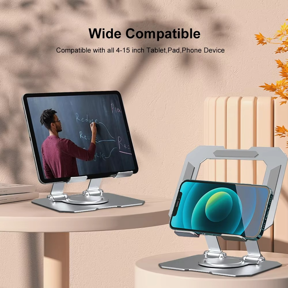 360? Rotating Metal Tablet &amp; Mobile - Adjustable, Foldable, and Portable Desk Mount with Cooling Design for Phones, Tablets, and Small Devices, Device Cooling Stand | Stainless Steel Stand, Tablet Holder Stand - Random Color