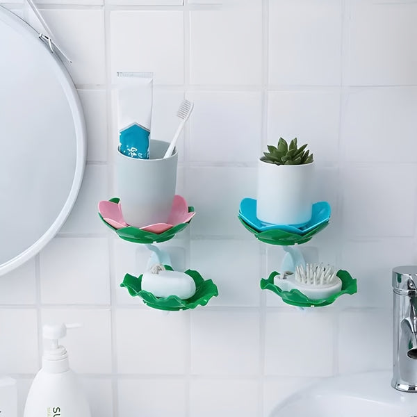 Double Wall Hanging Drain Soap Box Multifunctional Lotus Flower Shaped Soap Holder Bathroom Rack Household Non-slip Storage Hook (Random colors)