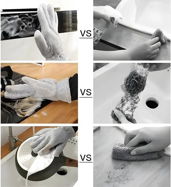 Multipurpose Wire Dishwashing Gloves | Dishwashing Rags for Wet and Dry, Steel Wire Miracle Cleaning Cloth with Glove Shape, Non-Scratch Wire Dish Cloths for Washing Dishes, Kitchen | Anti-heat aluminium gloves