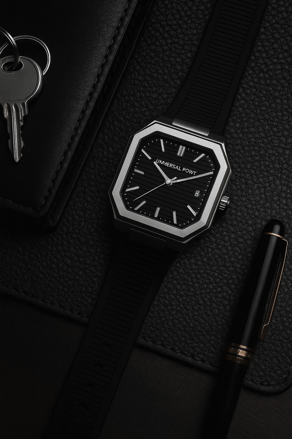 Universal Point UP 1988 �Square Dial Leather Strap Watch | Stainless Steel Case | Water Resistant 3 ATM (With Box)