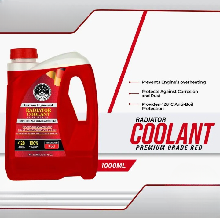 THREE GUYS Radiator Coolant Red �Premium Grade | Car Engine Coolant | German Engineered | 1000 ML