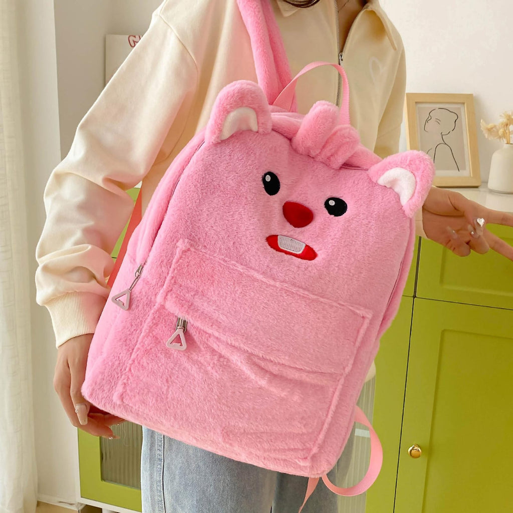Cute Bunny Plush Backpack �Fluffy School Bag with Front Pocket