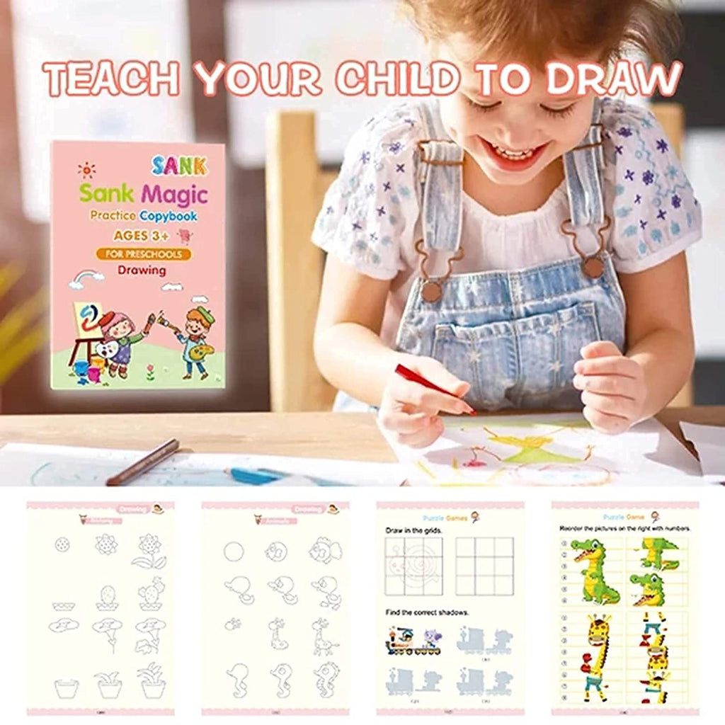 Sank Magic Practice Copybook Set �4 Books + 10 Refills with Pen for Kids