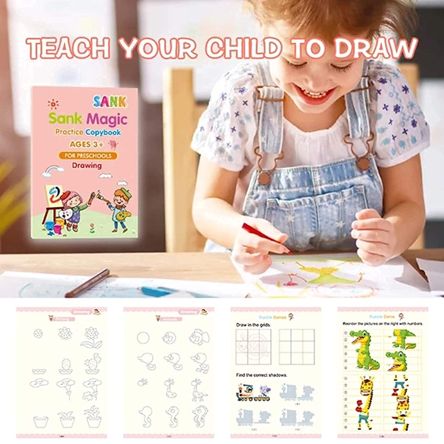 Sank Magic Practice Copybook Set �4 Books + 10 Refills with Pen for Kids