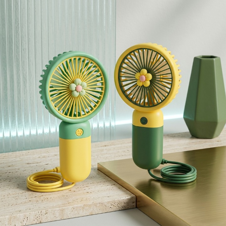 3 Speed Rechargeable Hand Fan �Mini Handy Fan For Kids With Stand (Random Color)