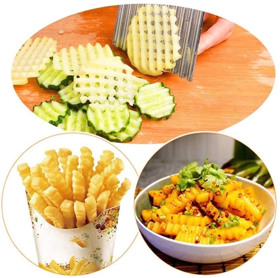French Fry Crinkle Cutter �Stainless Steel Wavy Slicer Knife for Potatoes, Vegetables & Fruits | Easy Grip Chopper Tool for Kitchen Cutting & Garnishing