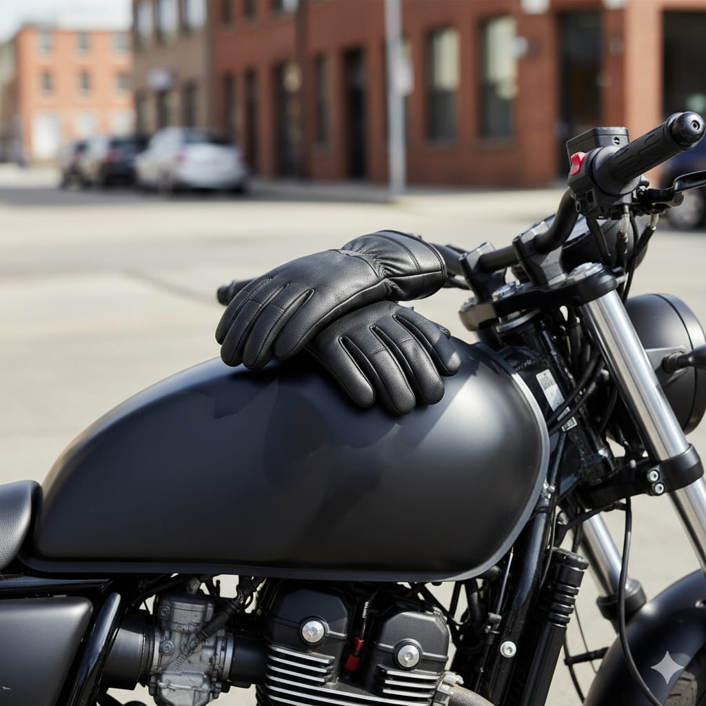 Men? Genuine Sheep Leather Winter Gloves �Black Motorcycle Riding Gloves with Warm Lining