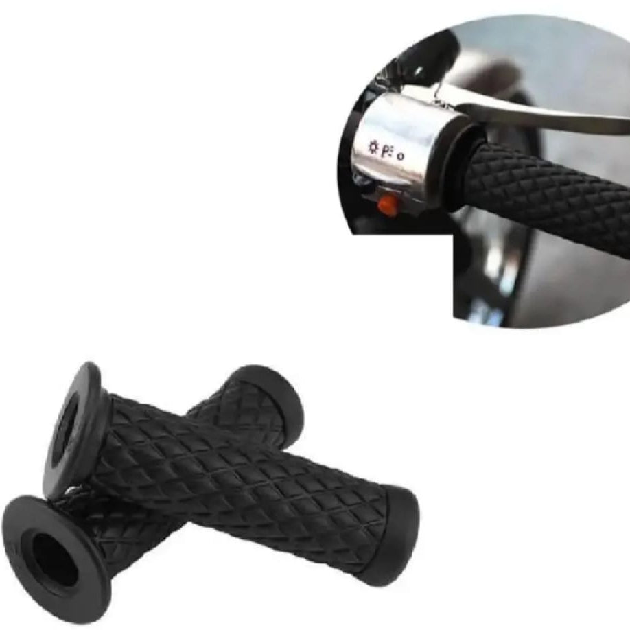 Cafe Racer Diamond Style Rubber Handlebar Grips with Bar Ends �Black (Pair)