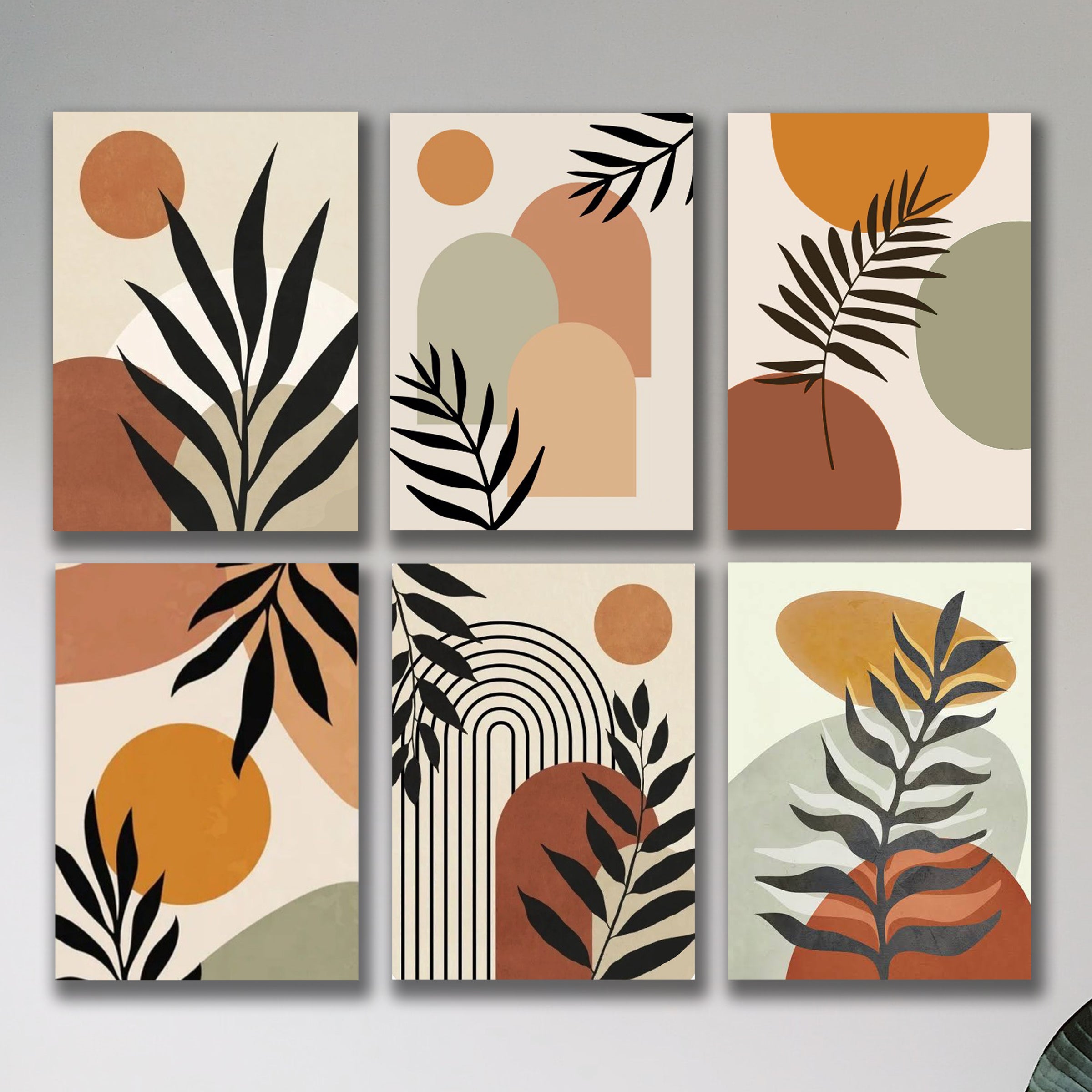 set of 6 abstract art wooden canvas frames for wall decoration / sticky photo tiles