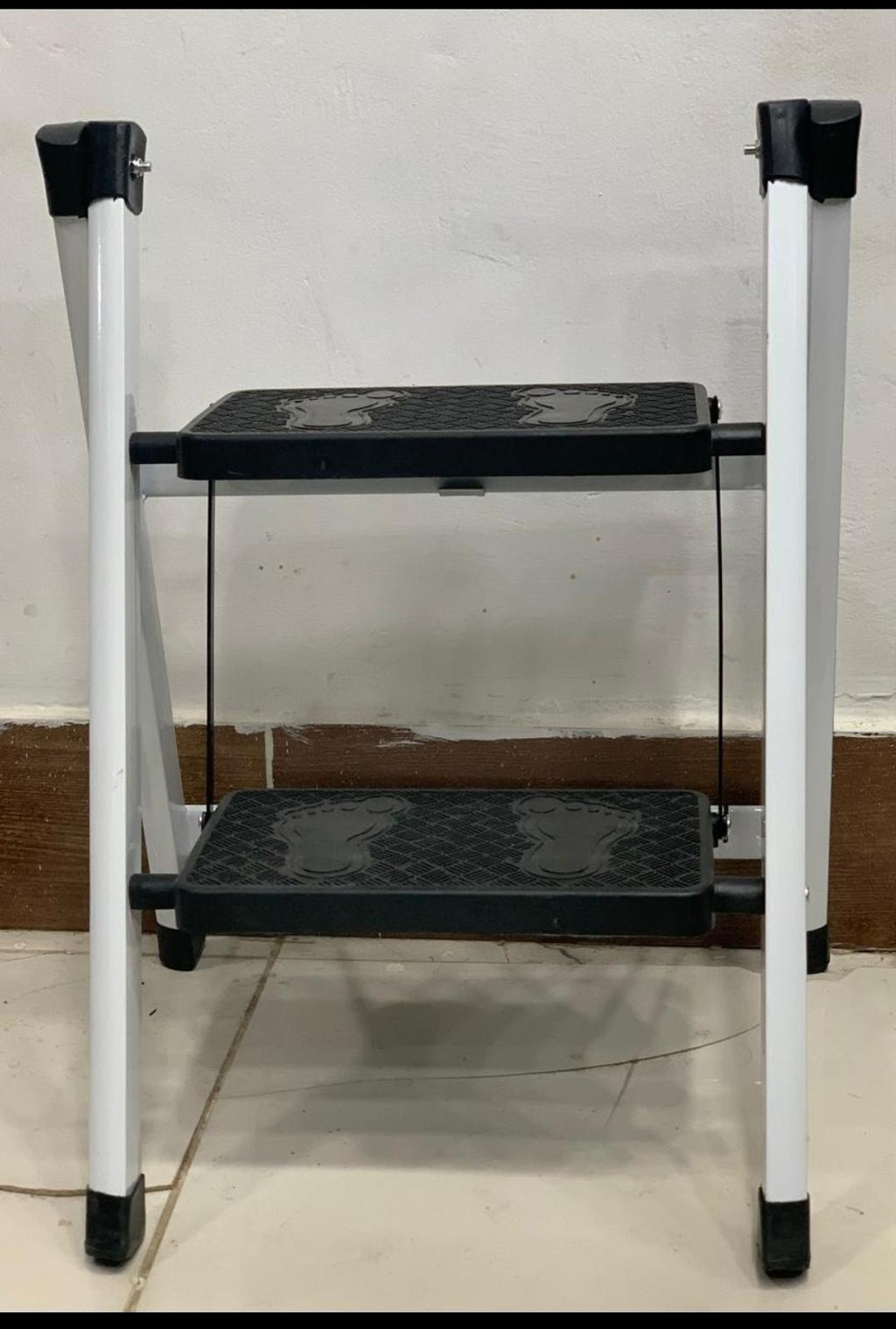 2-Step Folding Metal Stool Ladder | Compact Safety Step Ladder With Anti-Slip Treads | Frame Metal & Step Plastic - Random Colour