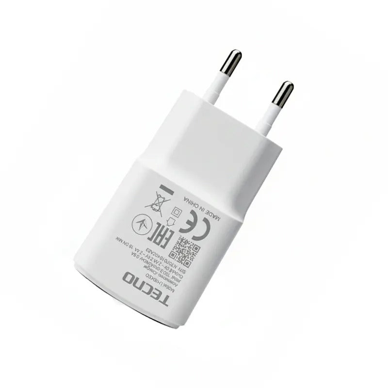 Tecno Fast Charging Charger with USB Cable Complete Set | Original Quality Power Adapter for Tecno Mobile Phones
