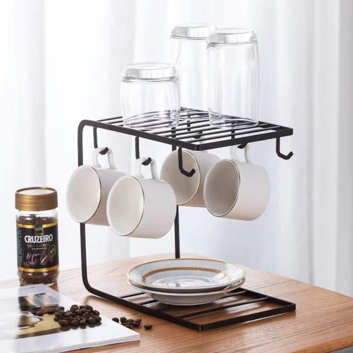 Metal Mug Stand Holder Tree Rack �Modern Space-Saving Mug Organizer with Smooth Hooks for Kitchen & Coffee Corner Decor