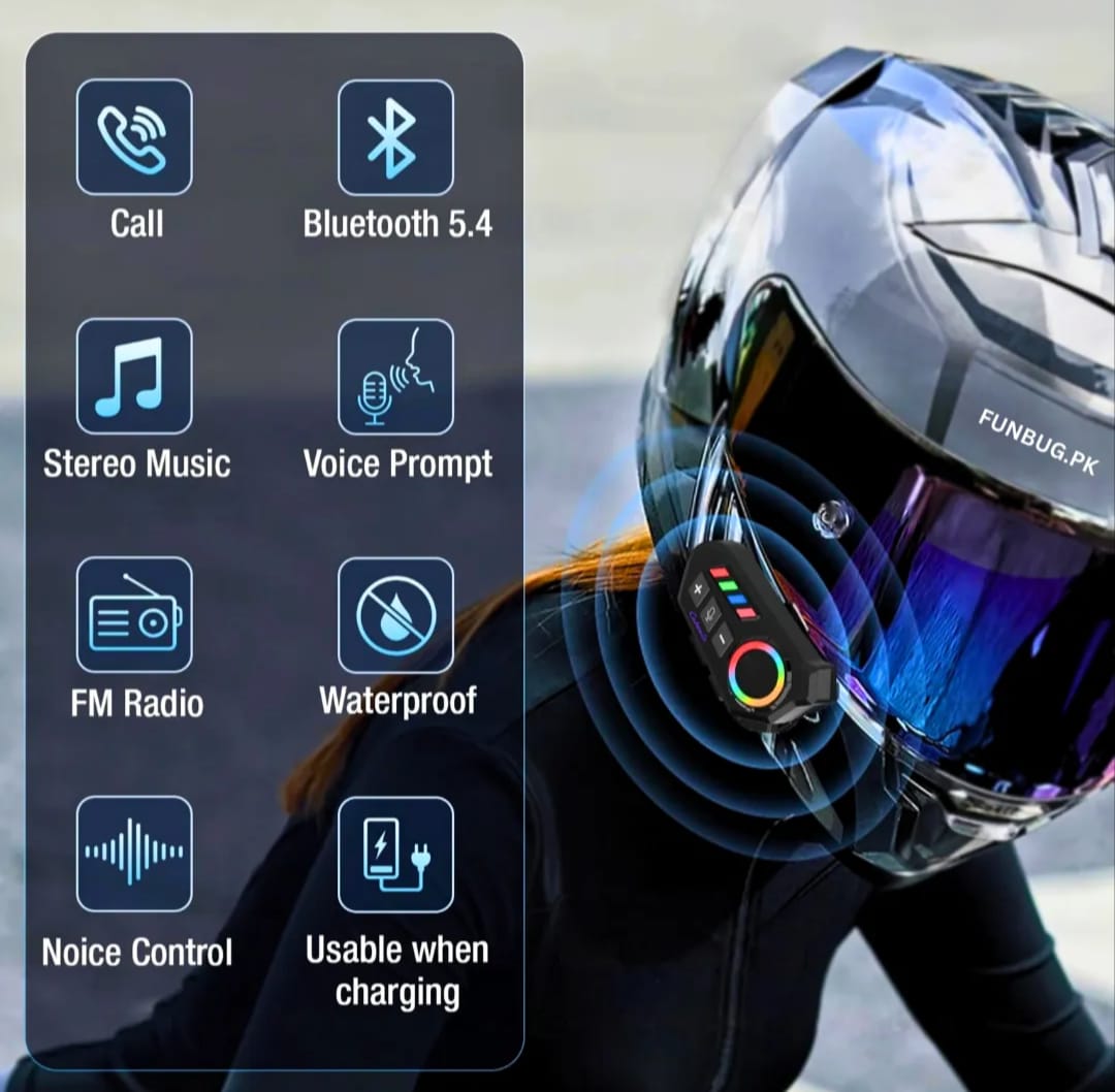 K06A Motorcycle Helmet Bluetooth Headset �BT 6.0 Wireless Earphone with CVC Intelligent Noise Reduction, IP67 Waterproof, 800mAh Battery & Type-C Fast Charging