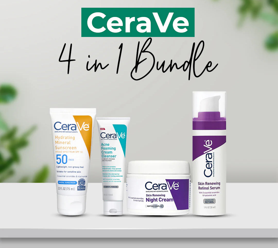 CeraVe Complete Skincare Combo Kit �Sunscreen SPF 50, Acne Cleanser, Retinol Serum & Night Cream