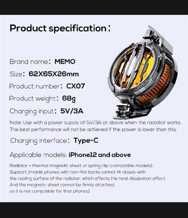 MEMO CX07 Magnetic Mobile Phone Cooling Fan