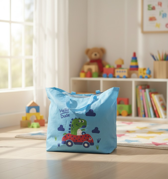 Large Capacity Storage Bag With Cute Dinosaur Print �Foldable, Durable, And Perfect For Toys, Clothes, And Everyday Organization (Random Color)