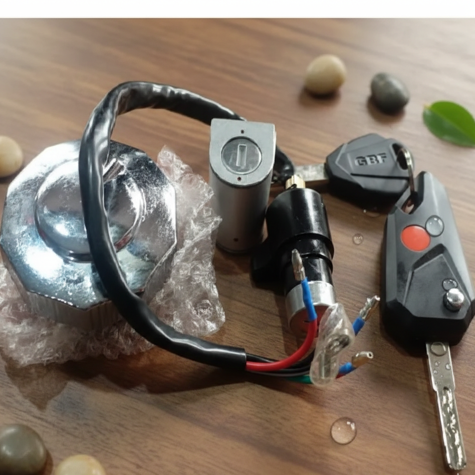 Computerised Key Lock Switch Kit 3 Pcs for Honda CD70 Bike �Complete Ignition, Handle & Fuel Tank Lock Set