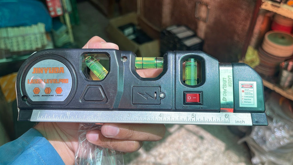 Multipurpose 4-in-1 Laser Level, Ruler, and Spirit Level Tool with Triple Bubble Vials for Precise Home Improvement & Construction Tasks