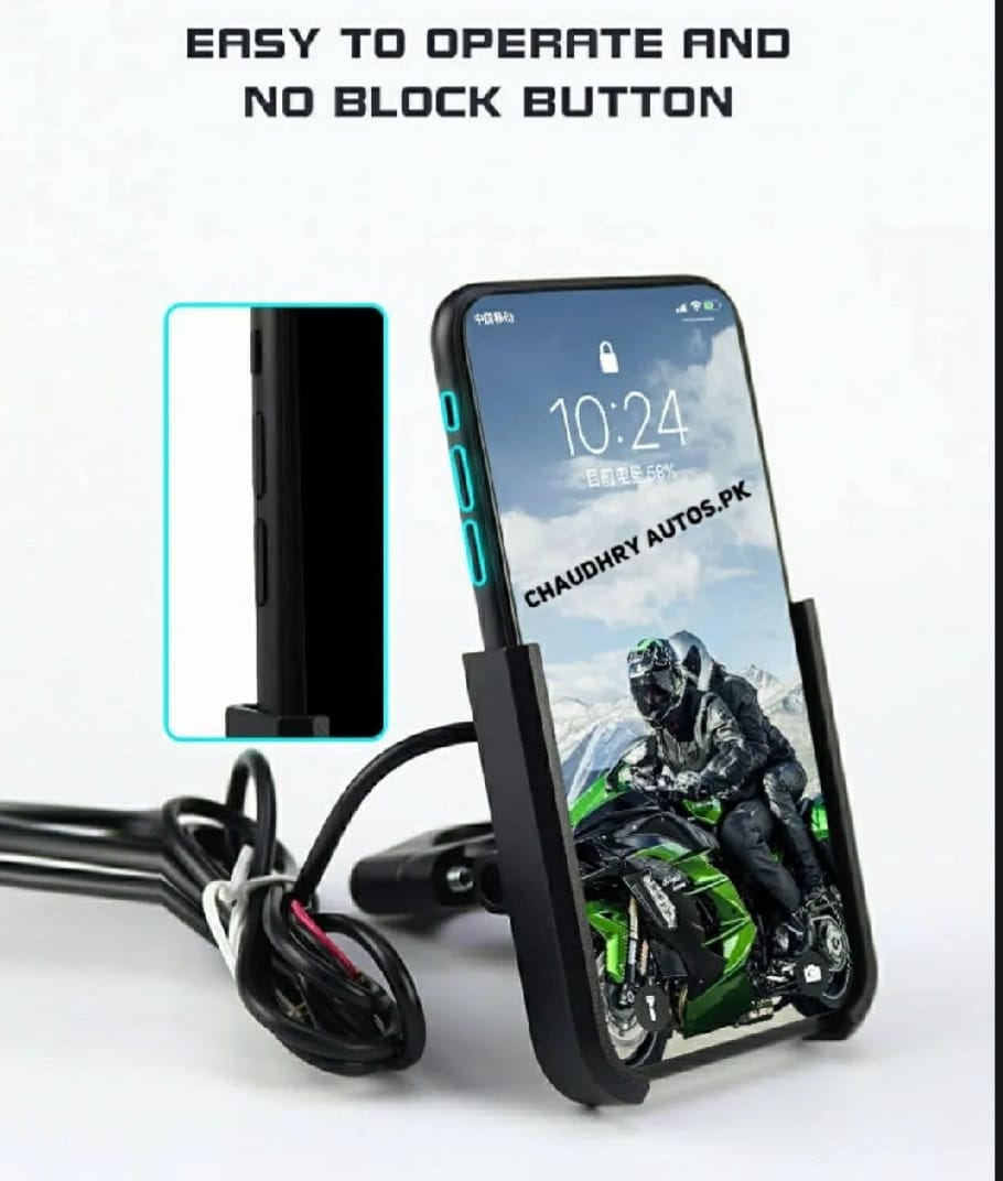 Motorcycle Mobile Holder With Charger Aluminium Body Durable And Convenient