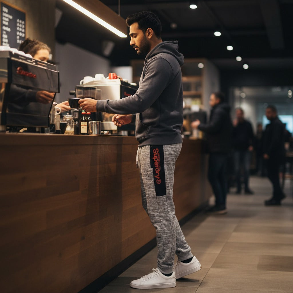 GYM KING Men? Jogger Trousers | Premium French Terry Fabric | Stylish Grey Melange Slim-Fit Sweatpants for Gym, Sports & Casual Wear
