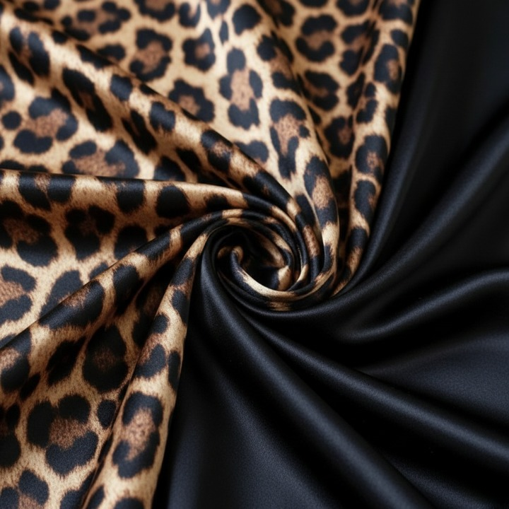 Couple Leopard Print & Black Satin Sleepwear