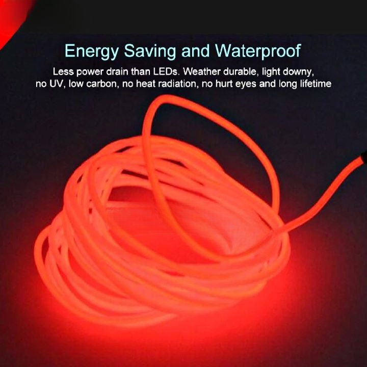 Car Dashboard Neon Red EL Wire Light 3 Meter �Flexible Ambient Interior Decorative Light Strip
