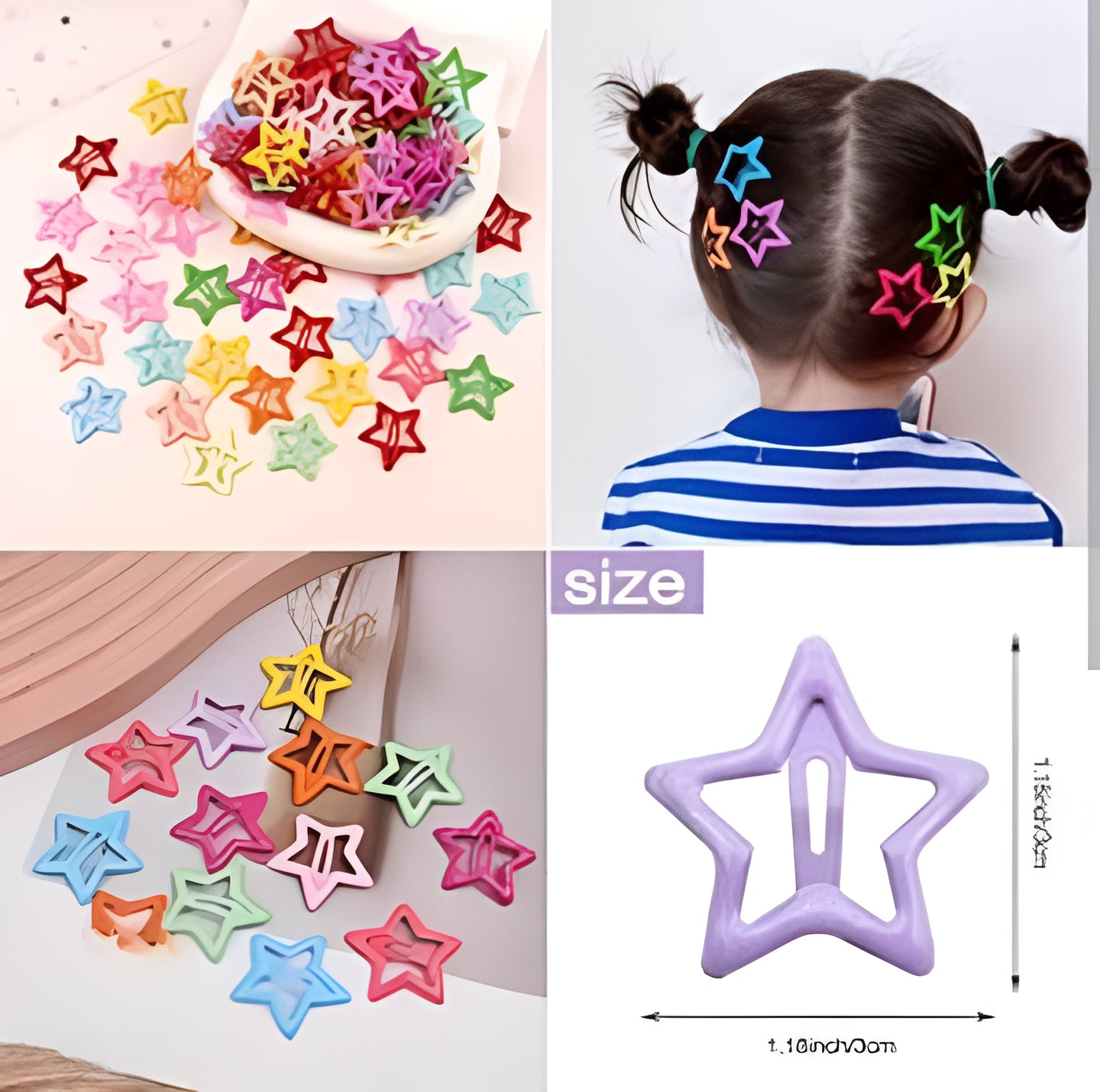 Pack Of 4 Star Shape Hair Clips For Girls �Cute And Colorful Hair Accessories For Kids Styling And Daily Wear (Multicolor)