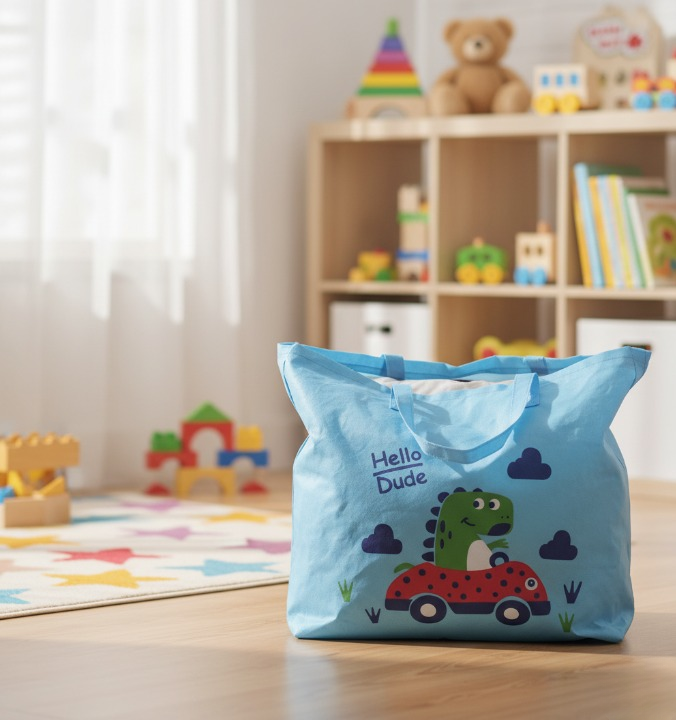 Large Capacity Storage Bag With Cute Dinosaur Print �Foldable, Durable, And Perfect For Toys, Clothes, And Everyday Organization (Random Color)