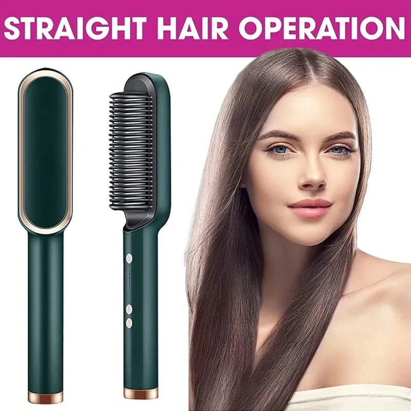 909 Hair Straightening Brush | Electric 2-in-1 Straightener & Curler | Heating Styling Comb | Quick 3-Minute Styling