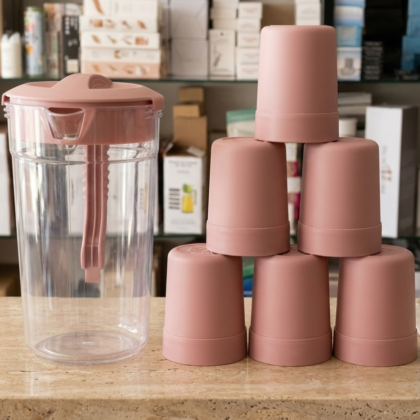 Premium 2.8 Liter Water Jug with 6 Glasses �Unbreakable Plastic Drinkware Set for Home & Office (Random Color)