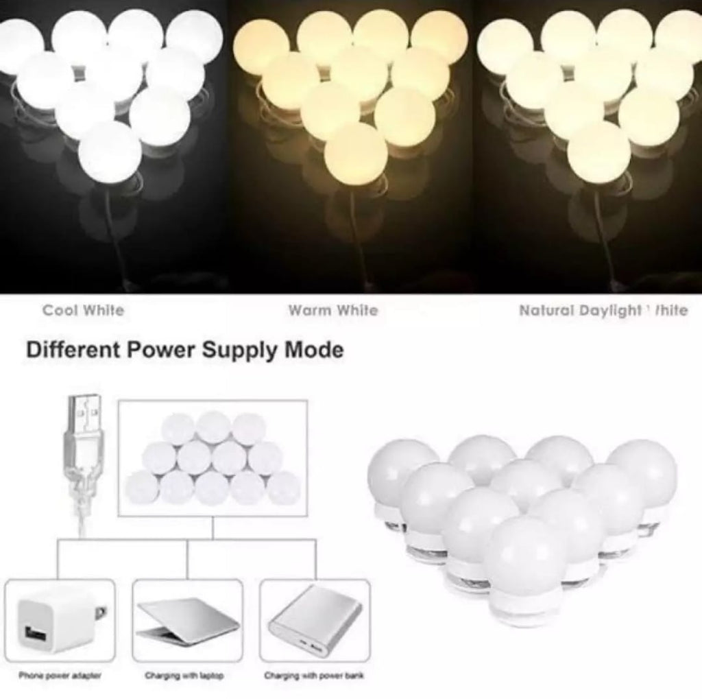 Dimmable LED Vanity Mirror Lights Kit �10 LED Hollywood Style Bulbs for Makeup Dressing Table & Bathroom Mirror