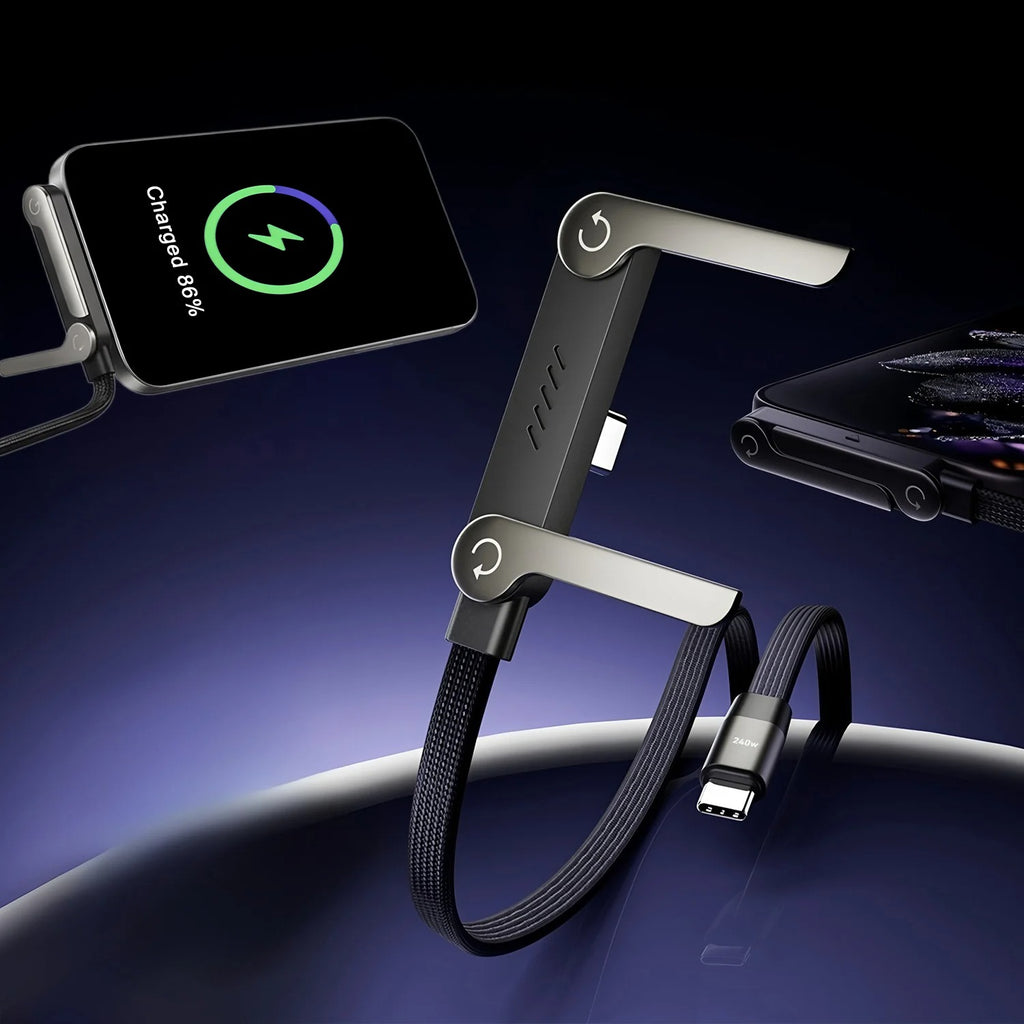 240W 2-in-1 USB-C to C Fast Charging Cable With Foldable Bracket | Type-C to Type-C Data Cable & Desktop Holder