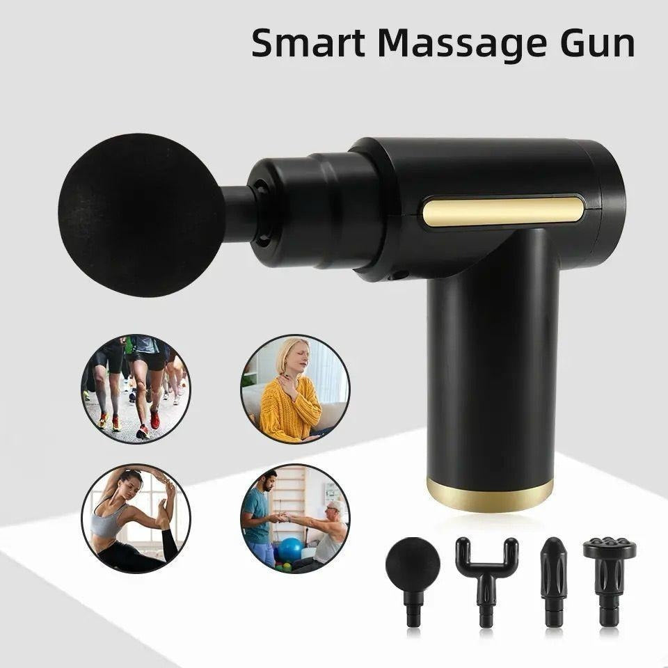 Professional Smart Percussion Massage Gun �High-Intensity Deep Tissue Muscle Massager With 4 Interchangeable Heads
