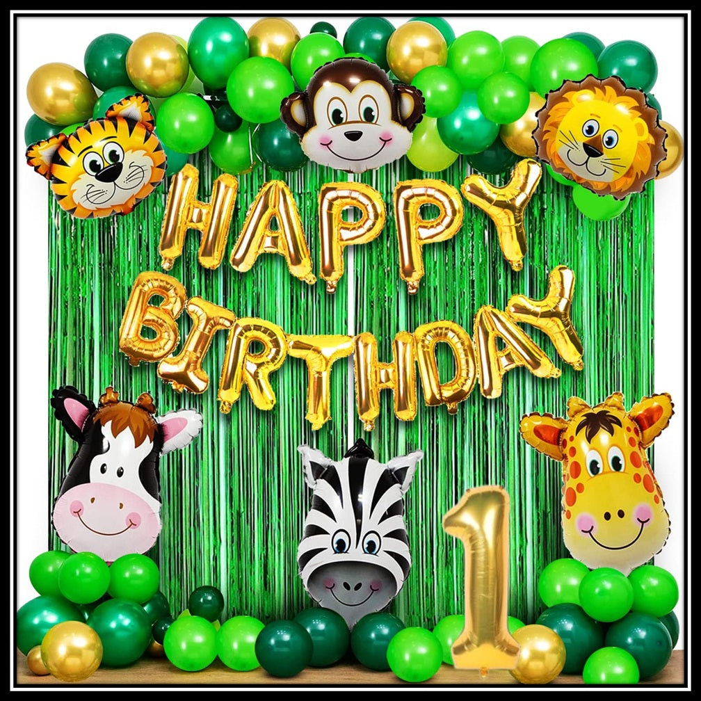 Jungle Theme Birthday Party Decoration Set 50 Pcs for Kids Boys & Girls �1st