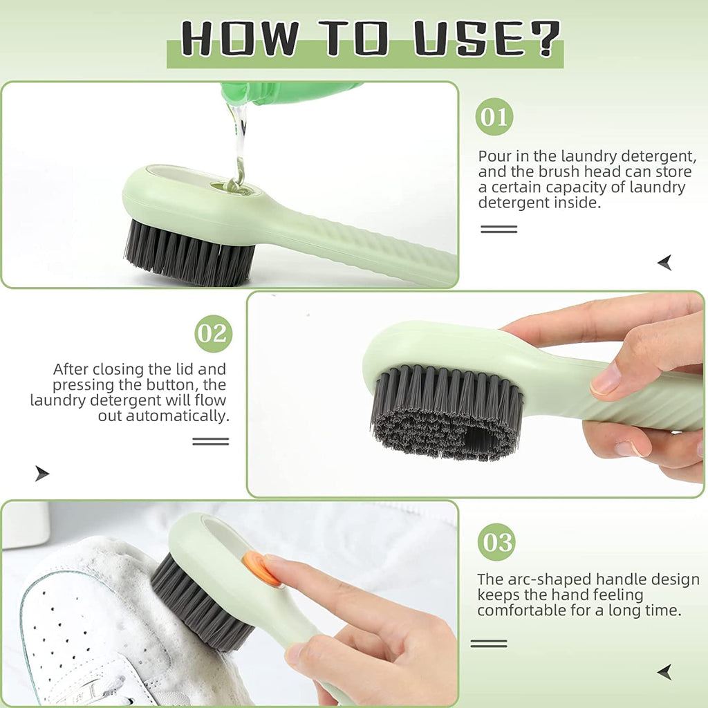 Multifunctional Shoe Brush with Liquid Box, Household Soft Fur Liquid Cleaning Shoe Brush, Long Handle Shoe Brush Press Type Automatic Liquid Shoe Brush
