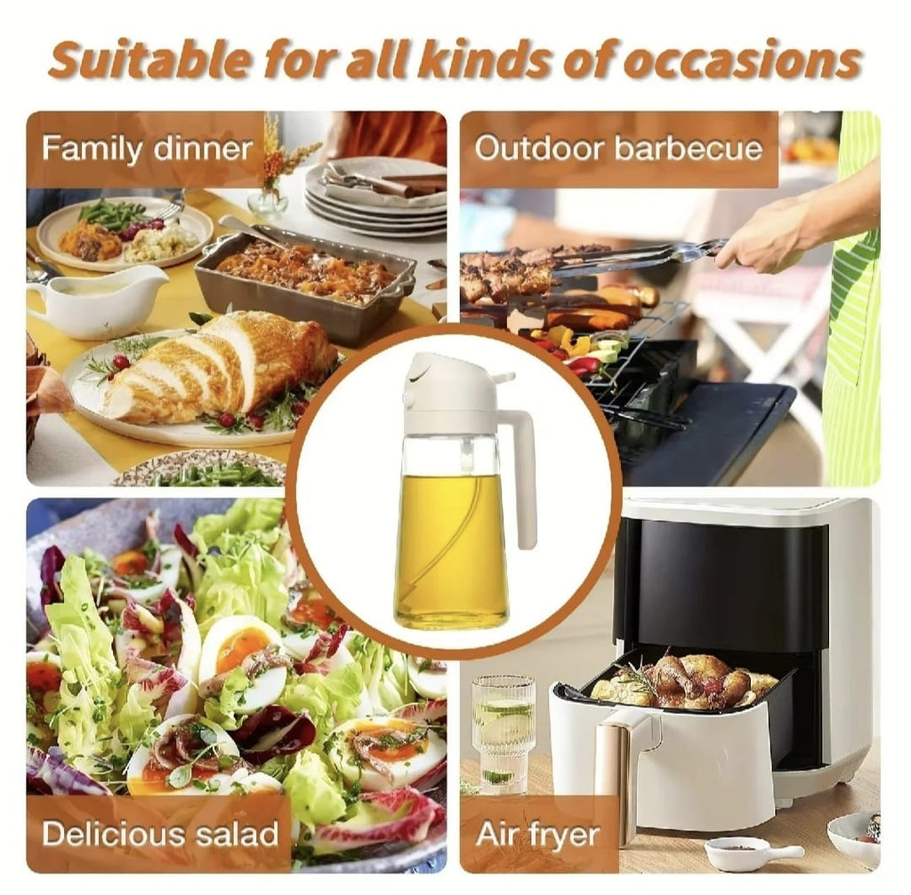 470ml Kitchen Glass Oil Sprayer Bottle | 2-in-1 Olive Oil Dispenser | Transparent Premium Quality ( Random Colour)