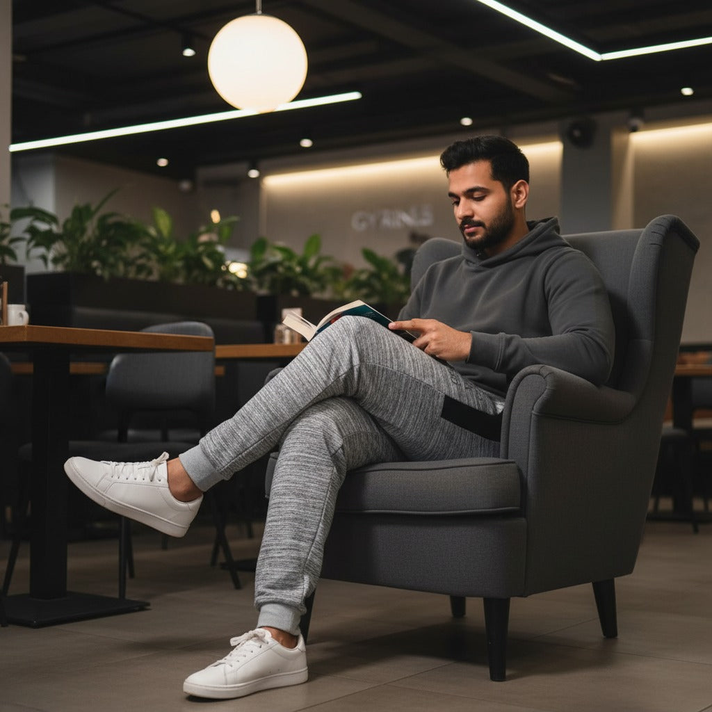 GYM KING Men? Jogger Trousers | Premium French Terry Fabric | Stylish Grey Melange Slim-Fit Sweatpants for Gym, Sports & Casual Wear