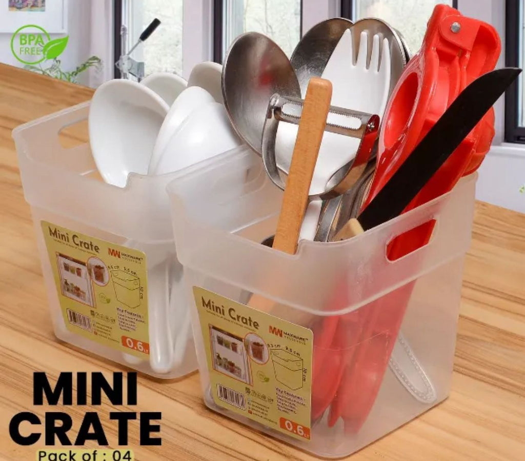 Refrigerator Food Storage Box Set �4 Pcs Mini Crate Organizers (0.6L Each)