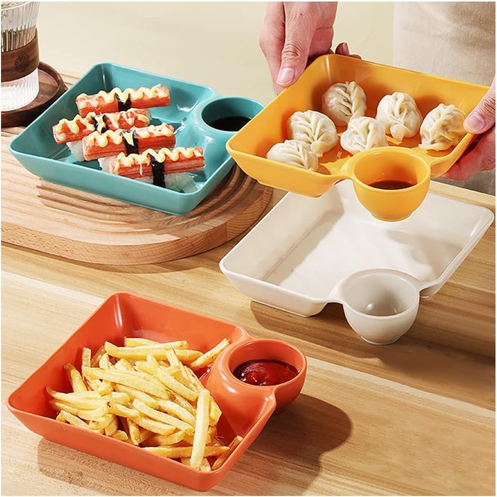 4 Pcs Snack Plate Set | Clear Plastic Dinner Plates, Condiment Containers & Serving Trays | Random Colour