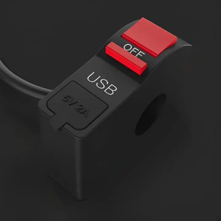 Universal Motorcycle Handlebar Switch with USB Port 5V 2A �ON/OFF Button & Extra Lights Control Switch for Bikes