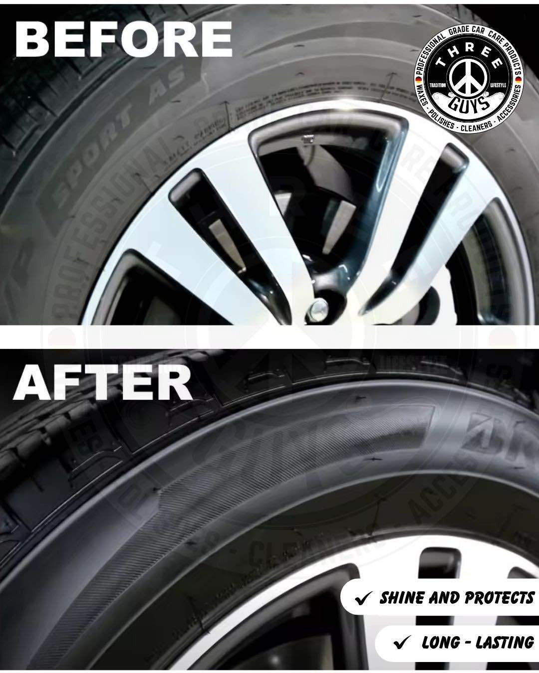 Three Guys Tire Shine Plus 250ml �Streak-Free Shine Cleans And Protects Long-Lasting Wet Look Premium Tire Care Spray
