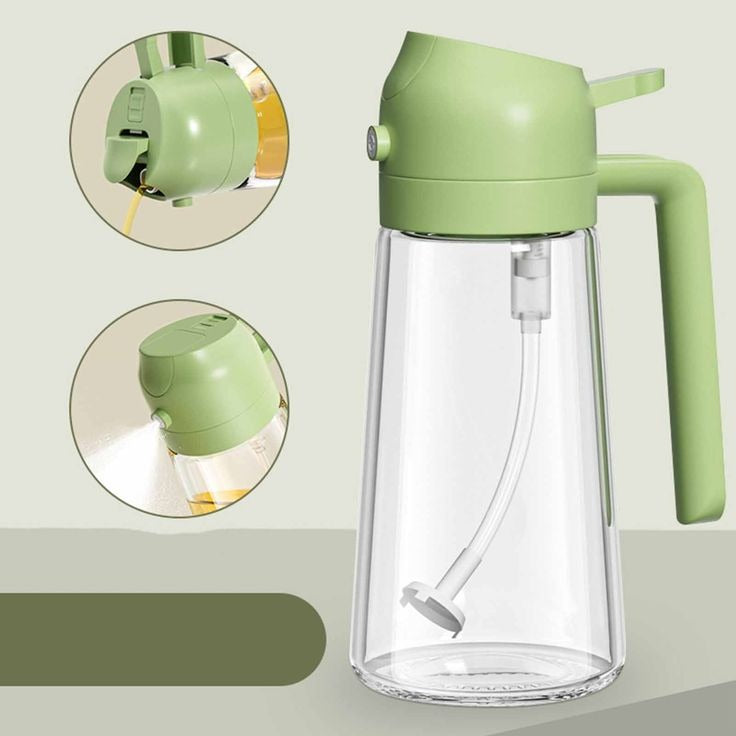 2-in-1 Oil Spray Bottle | Adjustable Mist & Dispenser | 470ml Leak-Proof Glass Container | For Cooking, BBQ, Baking & Air Fryer 380ml (Random Color)