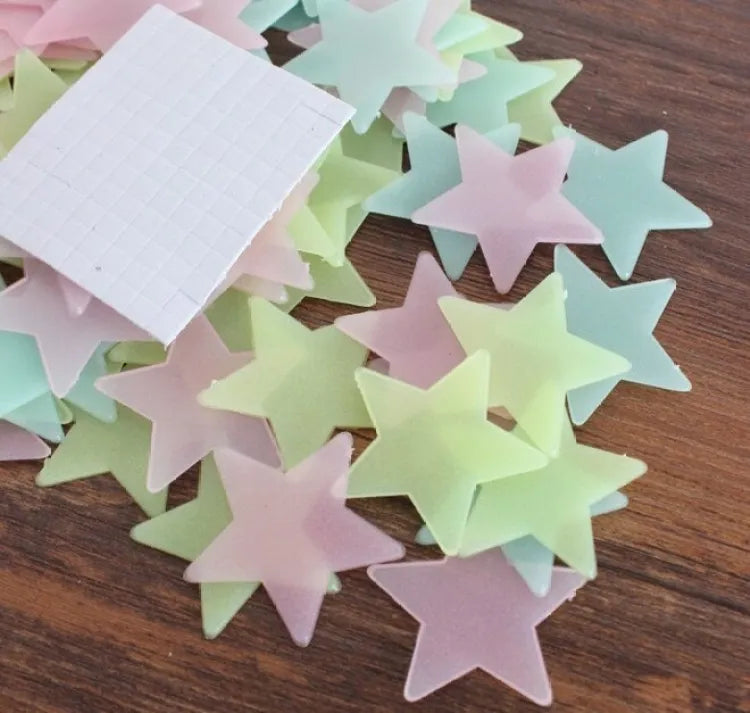 Pack of 100 -  Multicolor 3D Glowing Star Night Dark Room Decor